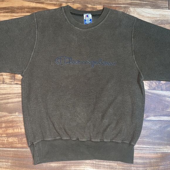 Vtg Champion Sweatshirt Men’s M Crewneck Pullover Spell Out Script Logo Green - Picture 6 of 9